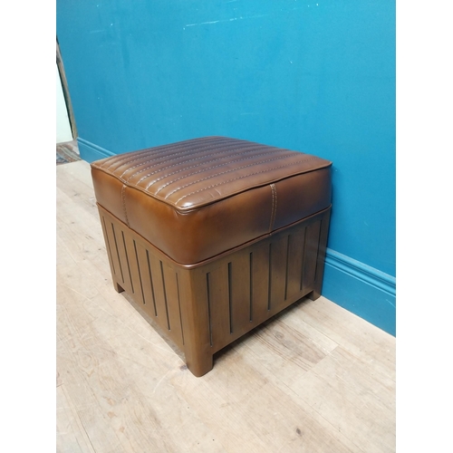 84 - Exceptional quality cherrywood and hand died leather foot stool {40 cm H x 44 cm W x 44 cm D}.