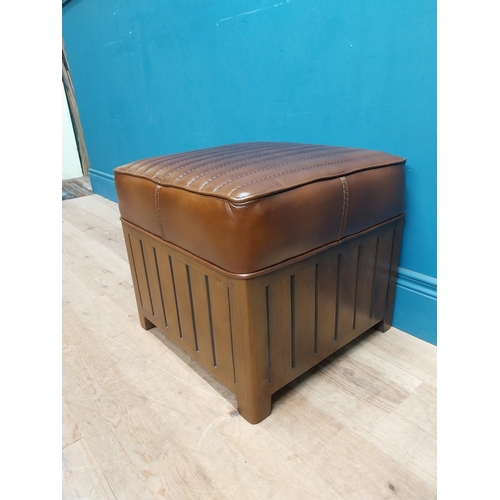 84 - Exceptional quality cherrywood and hand died leather foot stool {40 cm H x 44 cm W x 44 cm D}.