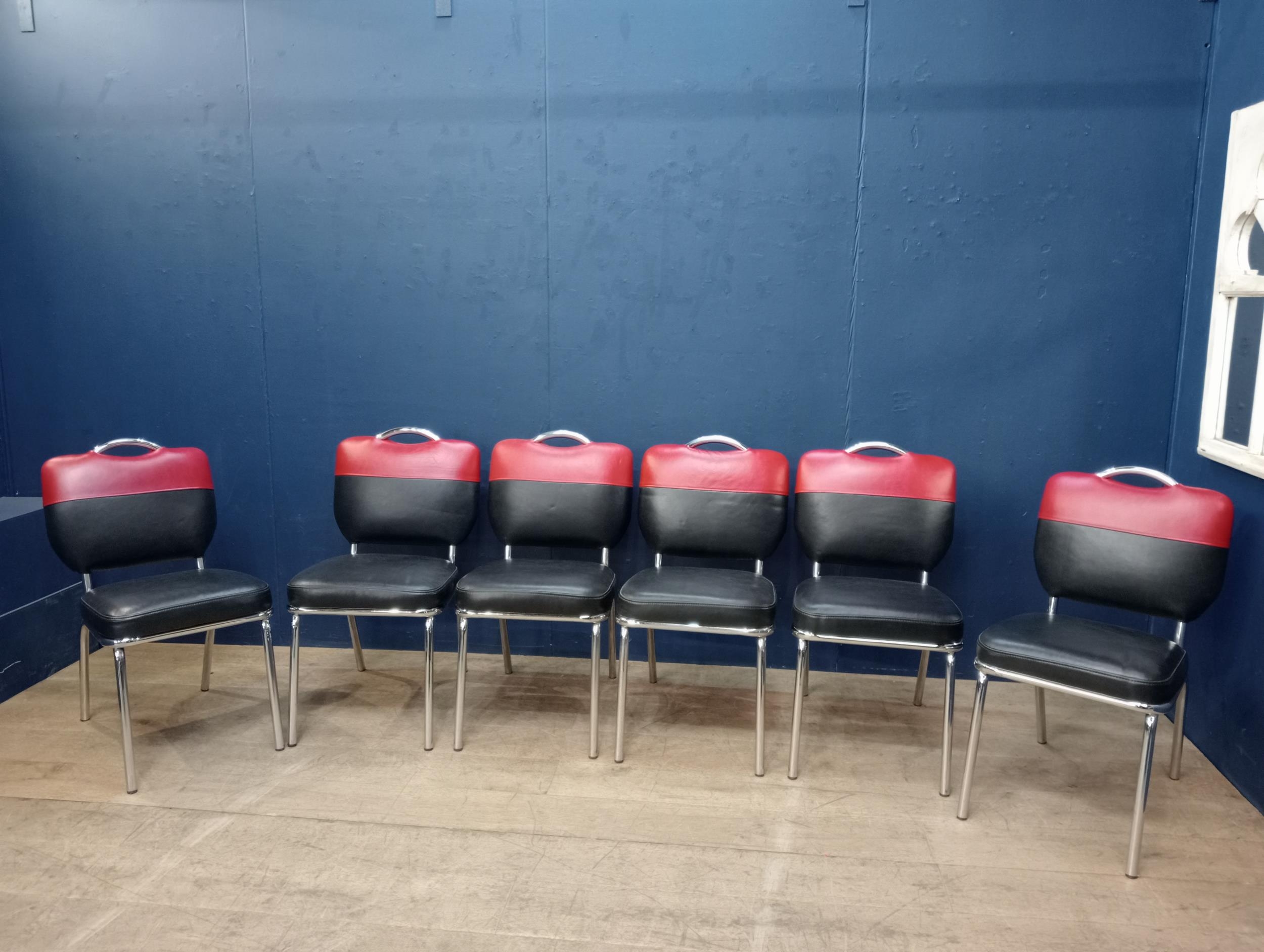 Set of six chrome Retro American style dining chairs. { 85cm H X 44cm W