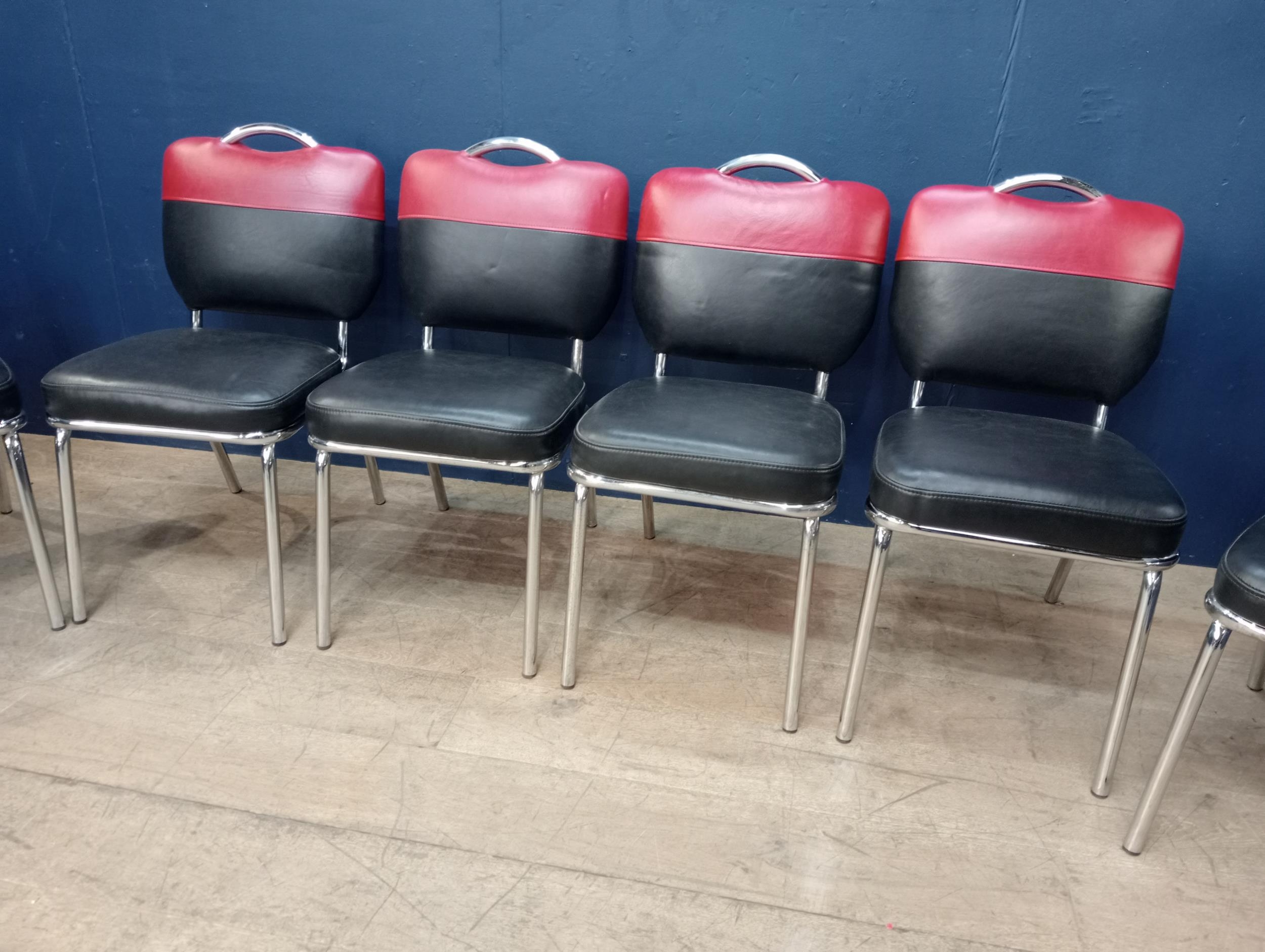 Set of six chrome Retro American style dining chairs. { 85cm H X 44cm W