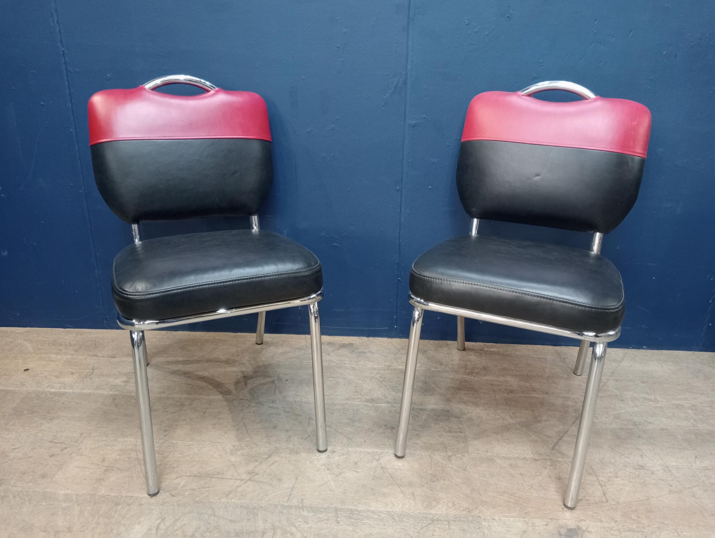 Set of six chrome Retro American style dining chairs. { 85cm H X 44cm W