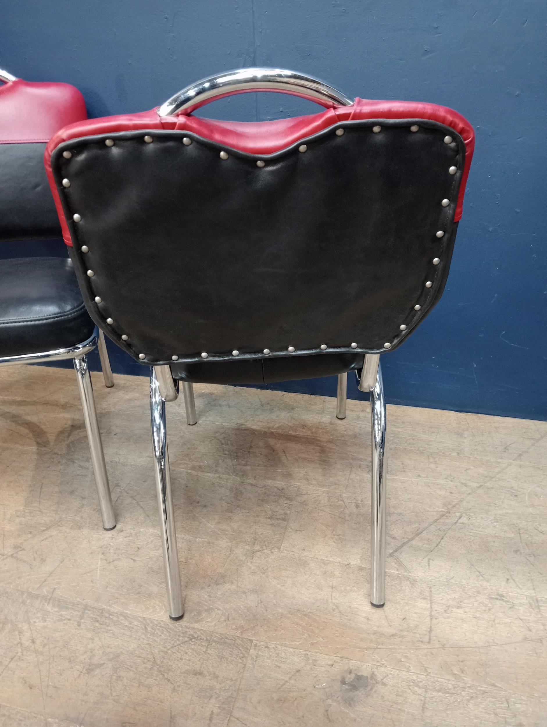 Set of six chrome Retro American style dining chairs. { 85cm H X 44cm W