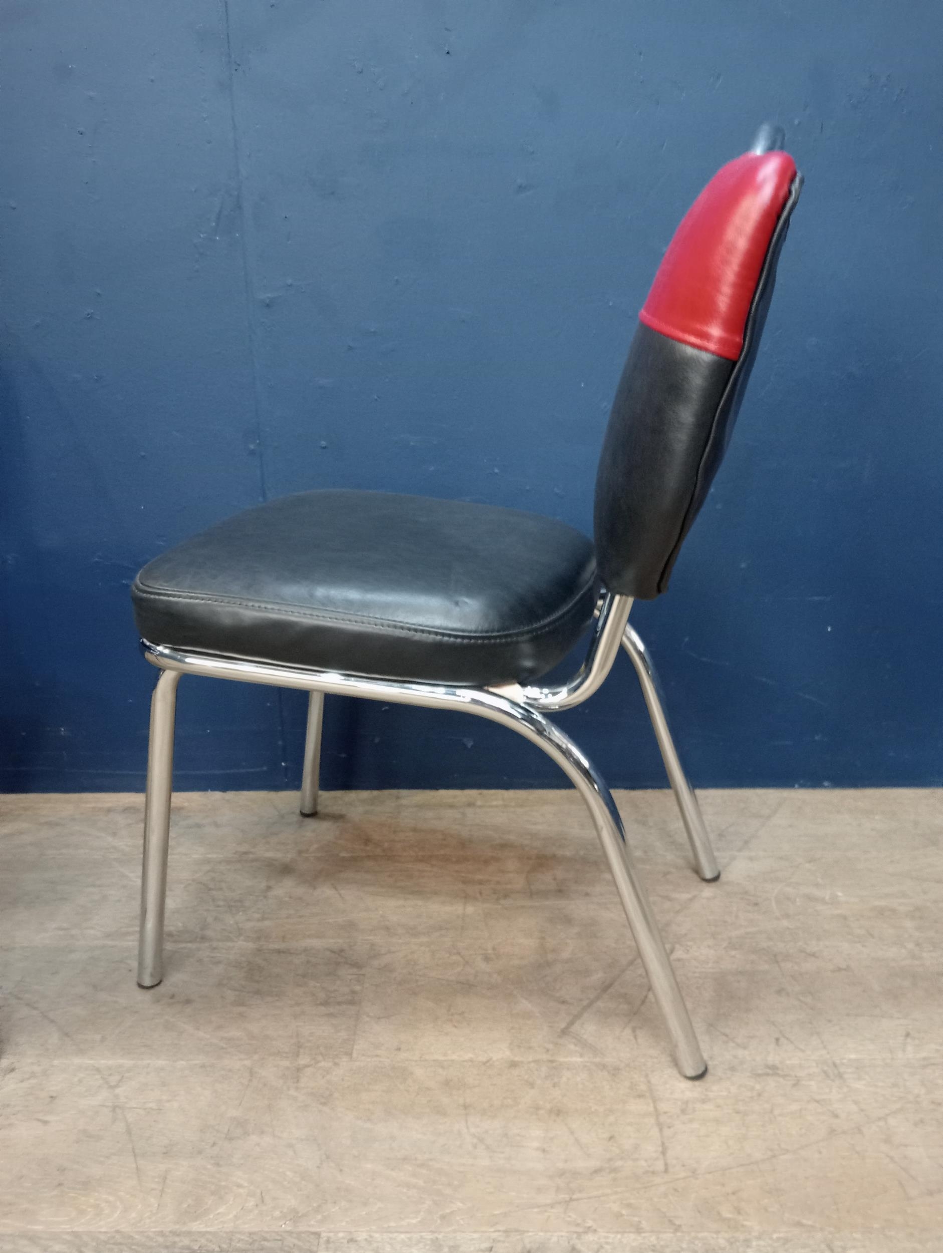 Set of six chrome Retro American style dining chairs. { 85cm H X 44cm W