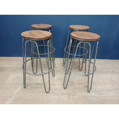 848 - Set of four hairpin breakfast bar stools. { 68cm H X 32cm Dia }.