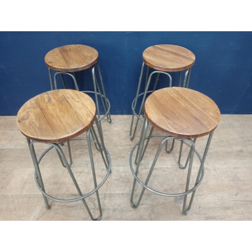 848 - Set of four hairpin breakfast bar stools. { 68cm H X 32cm Dia }.