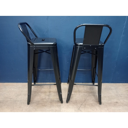 852 - Pair of metal Tolex breakfast bar stools. { 93cm H X 30cm W X 32cm D ].