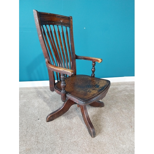 855 - 1940s bentwood swivel office arm chair{100 cm H 55 cm W 55cm D}.