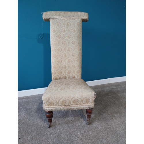 857 - Upholstered and mahogany Prie-dieu chair {109 cm H 47 cm W 48cm D}.