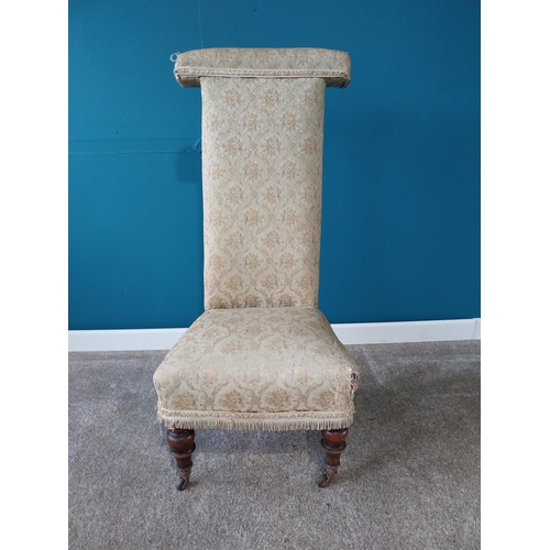 857 - Upholstered and mahogany Prie-dieu chair {109 cm H 47 cm W 48cm D}.