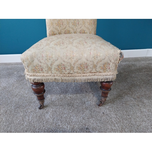 857 - Upholstered and mahogany Prie-dieu chair {109 cm H 47 cm W 48cm D}.