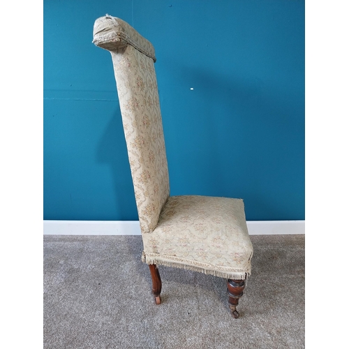 857 - Upholstered and mahogany Prie-dieu chair {109 cm H 47 cm W 48cm D}.