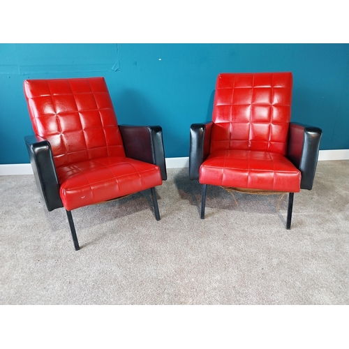 858 - Pair of 1970s vinyl easy chairs raised on square metal legs {77 cm H 68 cm W 83cm D}.