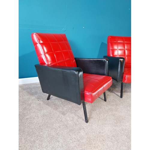 858 - Pair of 1970s vinyl easy chairs raised on square metal legs {77 cm H 68 cm W 83cm D}.