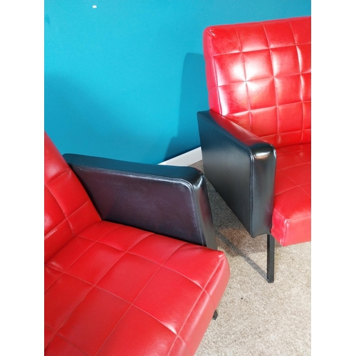 858 - Pair of 1970s vinyl easy chairs raised on square metal legs {77 cm H 68 cm W 83cm D}.