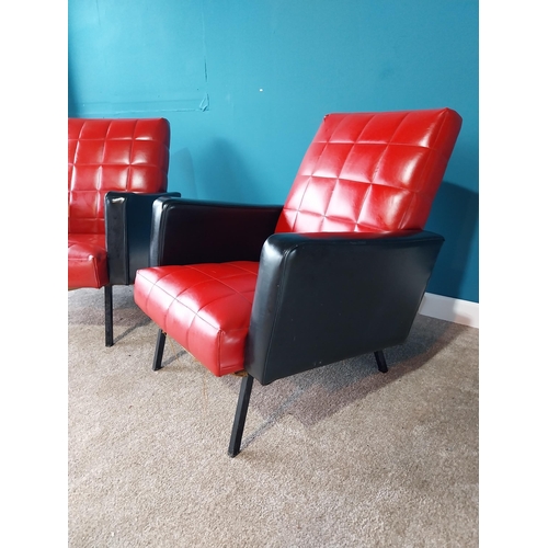 858 - Pair of 1970s vinyl easy chairs raised on square metal legs {77 cm H 68 cm W 83cm D}.