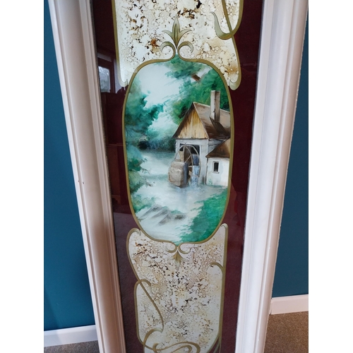 860 - Rare pair of Art Nouveau Oriental reverse glass panels mounted in painted mahogany frames {186 cm H ... 