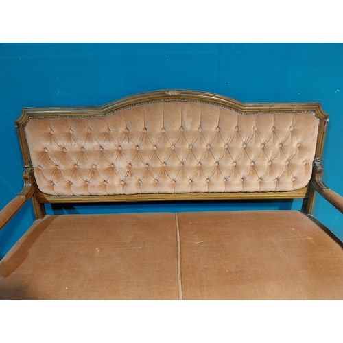 868 - Edwardian carved walnut and upholstered window seat raised on square tapered legs {95 cm H x 150 cm ... 