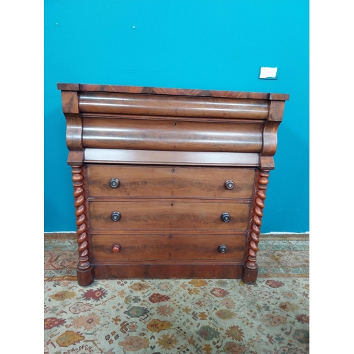 879 - 19th. C. mahogany scotch chest with five graduated drawers flanked by barley twist columns {127 cm H... 