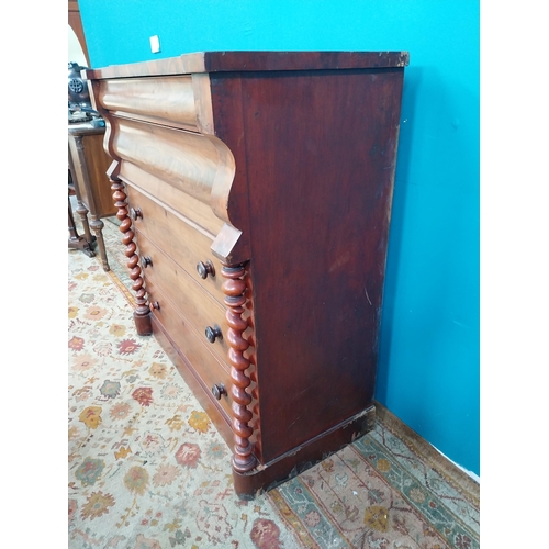 879 - 19th. C. mahogany scotch chest with five graduated drawers flanked by barley twist columns {127 cm H... 