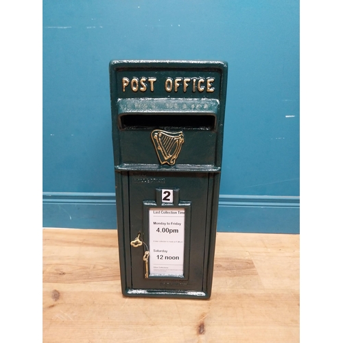 88 - Cast iron and metal Irish post box with Harp emble.  {58 cm H x 24 cm W  x 39 cm D}.