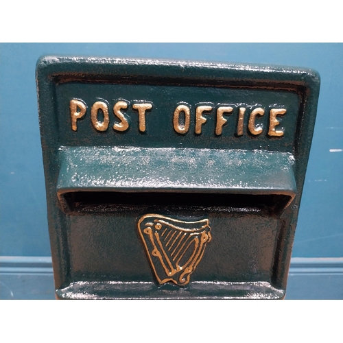 88 - Cast iron and metal Irish post box with Harp emble.  {58 cm H x 24 cm W  x 39 cm D}.