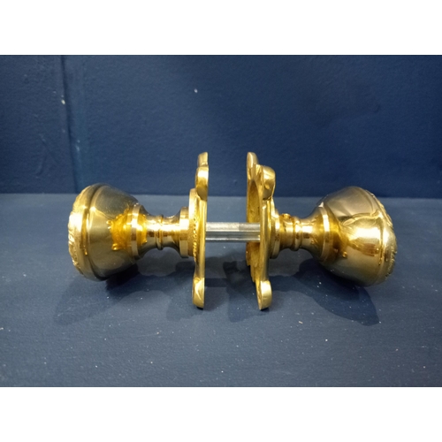 880 - Brass Art Nouveau door oval knob set with brass plates knob{ 5cm H X 7cm W X 5cm D }.