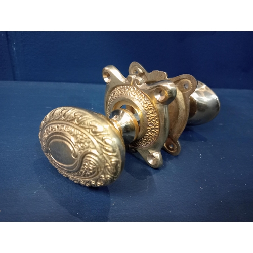 880 - Brass Art Nouveau door oval knob set with brass plates knob{ 5cm H X 7cm W X 5cm D }.