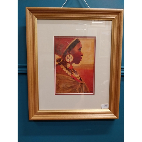 886 - Framed print of Zulu girl. {53 cm H x 45 cm W}. { cm H  cm W cm D}.