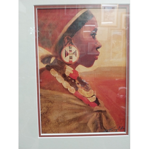 886 - Framed print of Zulu girl. {53 cm H x 45 cm W}. { cm H  cm W cm D}.