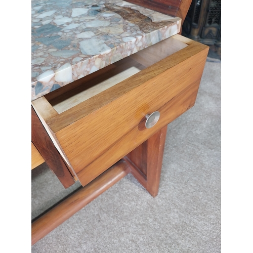 894 - Art Deco walnut marble top washstand with two short drawers and one long drawer in the frieze {78cm ... 