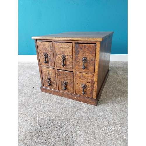 895 - Early 20th C. oak bank of six drawers with cast iron handles {42 cm H 46 cm W 56cm D}.