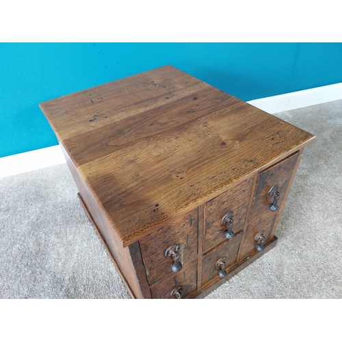 895 - Early 20th C. oak bank of six drawers with cast iron handles {42 cm H 46 cm W 56cm D}.