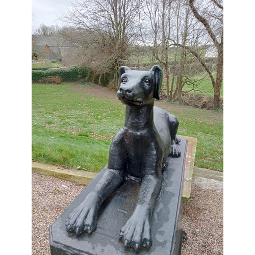 901 - Pair of cast iron dogs mounted on bases { Total 163cm H X 64cm W X 145cm D  & Dogs 66cm H X 46cm W X... 