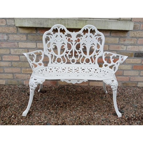 904 - Decorative cast aluminium two seater garden bench { 84cm H X 100cm W X 50cm D }.