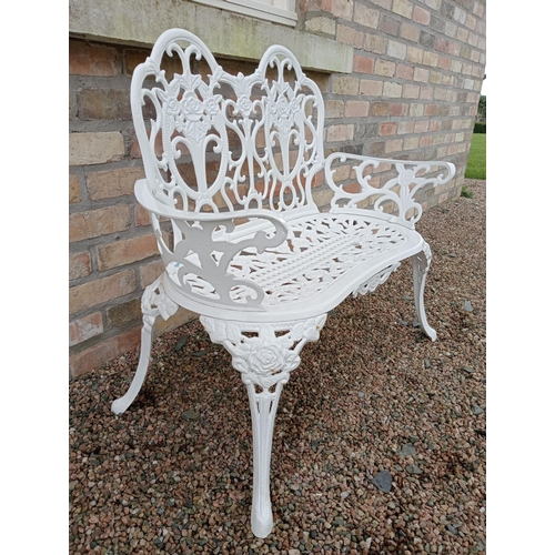 904 - Decorative cast aluminium two seater garden bench { 84cm H X 100cm W X 50cm D }.