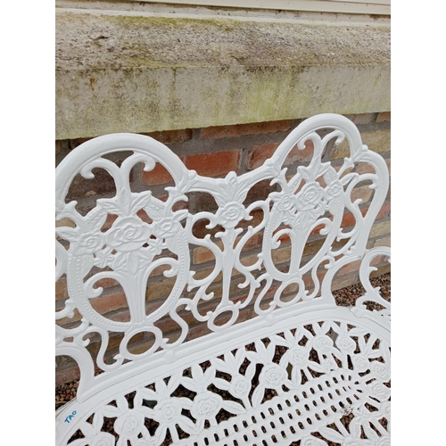 904 - Decorative cast aluminium two seater garden bench { 84cm H X 100cm W X 50cm D }.