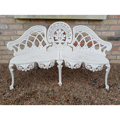 906 - Cast aluminium garden bench in the Coalbrookdale style. { 78cm H X 131cm W X 60cm D }.