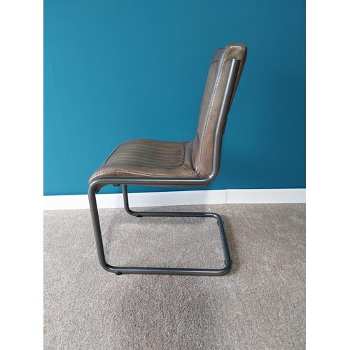 908 - Retro leather upholstered side chair on tubular metal legs in the industrial style {90cm H x 50cm W ... 