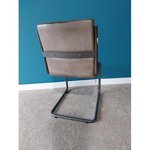 908 - Retro leather upholstered side chair on tubular metal legs in the industrial style {90cm H x 50cm W ... 