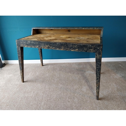 909 - Retro painted pine desk raised on square tapered legs {89 cm H x 122 cm W x 62 cm D}.