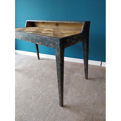 909 - Retro painted pine desk raised on square tapered legs {89 cm H x 122 cm W x 62 cm D}.