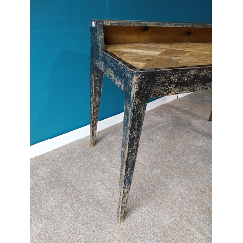 909 - Retro painted pine desk raised on square tapered legs {89 cm H x 122 cm W x 62 cm D}.