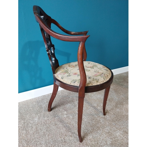 912 - Victorian mahogany side chair with upholstered tapestry seat raised on square tapered legs {84cm H x... 