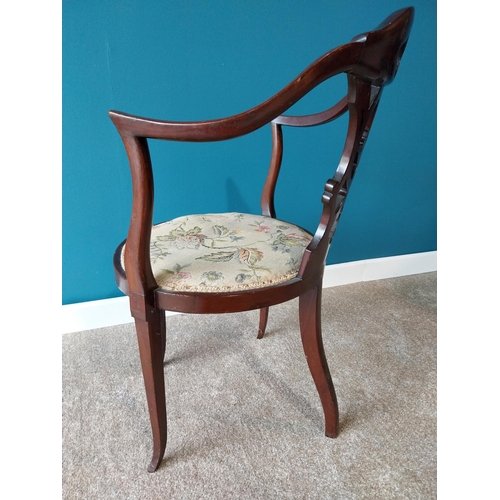 912 - Victorian mahogany side chair with upholstered tapestry seat raised on square tapered legs {84cm H x... 