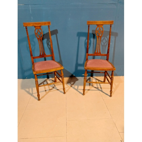 914 - Pair of Edwardian mahogany side chairs with upholstered seats raised on turned legs {96 cm H x 39 cm... 