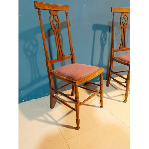 914 - Pair of Edwardian mahogany side chairs with upholstered seats raised on turned legs {96 cm H x 39 cm... 