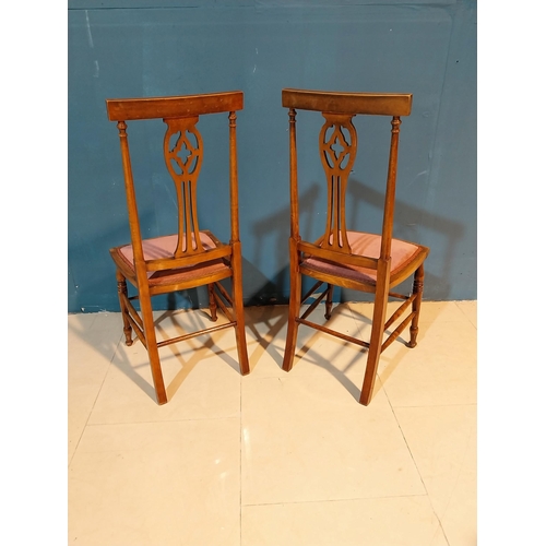 914 - Pair of Edwardian mahogany side chairs with upholstered seats raised on turned legs {96 cm H x 39 cm... 