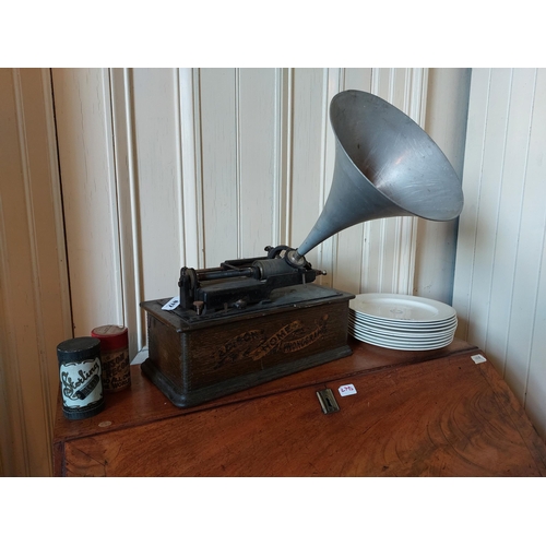 915 - 19th. C. Edison Home Phonograph with aluminium horn and two boxed cylinders. { 55cm H X 42cm W X 22c... 