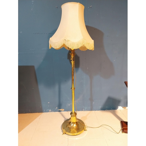 923 - Edwardian telescopic standard lamp with cloth shade {165 cm H x 35 cm Dia.}.