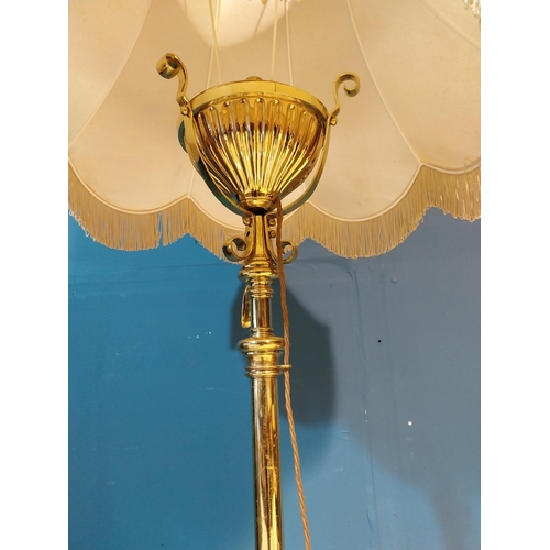 923 - Edwardian telescopic standard lamp with cloth shade {165 cm H x 35 cm Dia.}.